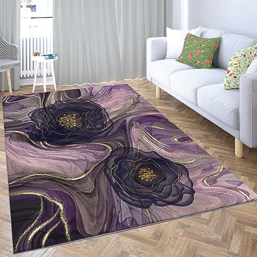 WHUOEUCO Teppiche Lila abstrakte Blume 120 x 180cm Flausching Wohnzimmer Teppiche Shaggy Teppiche Schlafzimmer Teppich Waschbarer Weiche Teppiche Bequeme ​für Wohnkultur von WHUOEUCO