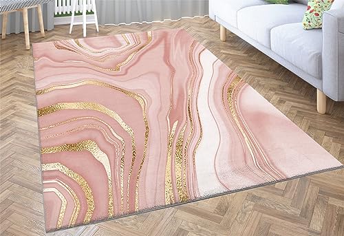 WHUOEUCO Teppiche rosa Marmor 120 x 180cm Flausching Wohnzimmer Teppiche Shaggy Teppiche Schlafzimmer Teppich Waschbarer Weiche Teppiche Bequeme ​für Wohnkultur von WHUOEUCO