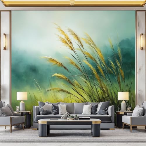 WHUOEUCO Vlies Fototapete Malerei Natur Gras 200x140 cm Wandbilder Tapete Art Fototapete, 3D Effekt Wandtapete für Wohnzimmer, Schlafzimmer, Büro, Küche, Kinderzimmer von WHUOEUCO