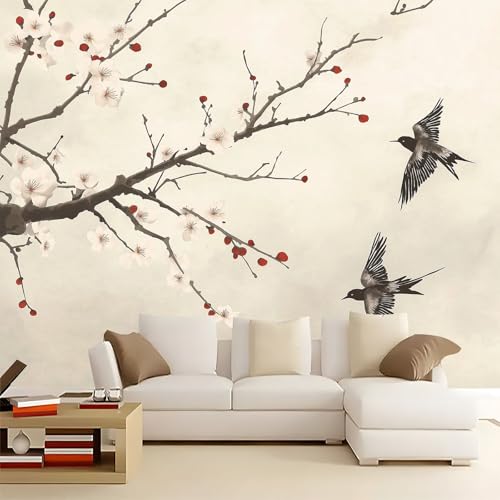WHUOEUCO Vlies Fototapete Pflaumenblüten Vögel 200x140 cm Wandbilder Tapete Art Fototapete, 3D Effekt Wandtapete für Wohnzimmer, Schlafzimmer, Büro, Küche, Kinderzimmer WHUOEUCO Vlies Fototapete Pflaumenblüten Vögel 200x140 cm Wandbilder Tapete Art Fototapete, 3D Effekt Wandtapete für Wohnzimmer, Schlafzimmer, Büro, Küche, Kinderzimmer von WHUOEUCO