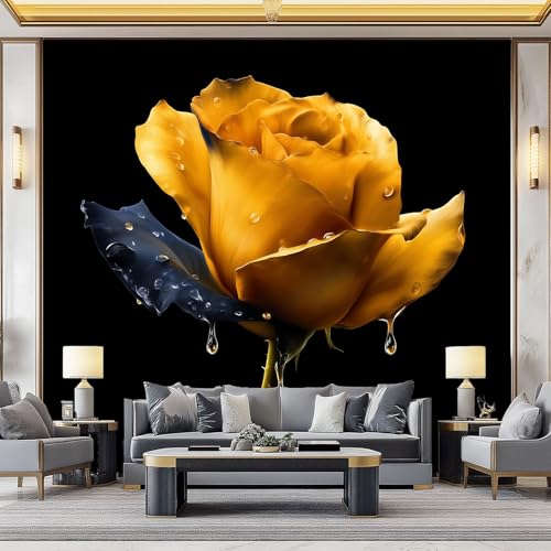 WHUOEUCO Vlies Fototapete Schwarze Goldene Rosen 350x256 cm Foto Tapete Art Wandtapete, Schlafzimmer Wohnzimmer Moderne Motivtapeten, 3D Effekt Bildtapete Wand Dekoration WHUOEUCO Vlies Fototapete Schwarze Goldene Rosen 350x256 cm Foto Tapete Art Wandtapete, Schlafzimmer Wohnzimmer Moderne Motivtapeten, 3D Effekt Bildtapete Wand Dekoration von WHUOEUCO