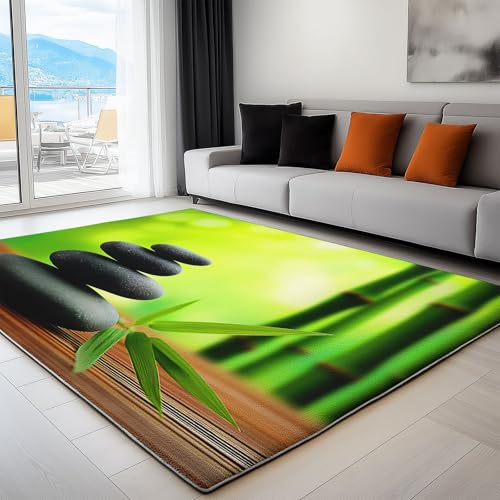 WHUOEUCO Waschbarer Teppich 120x180cm Grüner Bambus Kieselsteine Moderner 3D-Druck Teppich, rutschfest Kurzflor Matte für Flur, Eingangsbereich, Wohnzimmer und Schlafzimmer WHUOEUCO Waschbarer Teppich 120x180cm Grüner Bambus Kieselsteine Moderner 3D-Druck Teppich, rutschfest Kurzflor Matte für Flur, Eingangsbereich, Wohnzimmer und Schlafzimmer von WHUOEUCO