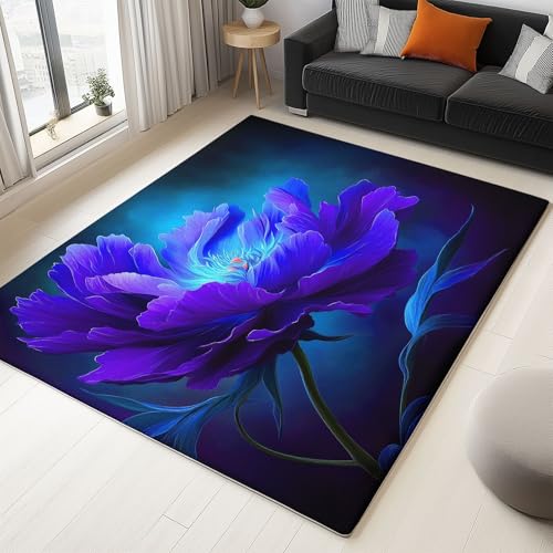 WHUOEUCO Waschbarer Teppich 80x150cm Fantasie Pfingstrose Lila Moderner 3D-Druck Teppich, rutschfest Kurzflor Matte für Flur, Eingangsbereich, Wohnzimmer und Schlafzimmer von WHUOEUCO