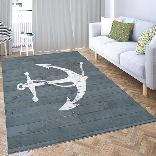 WHUOEUCO Wohnzimmer Teppich Grauer Anker 160 x 230cm Kurzflor Teppich rutschfeste Plüsch Akzentteppiche für Wohnzimmer Schlafzimmer Kinderzimmer Teppich Spielzimmer Teppich von WHUOEUCO