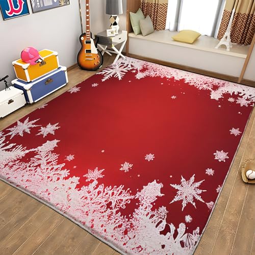 WHUOEUCO Wohnzimmer Teppich Rote Schneeflocke 80 x 150cm Kurzflor Teppich rutschfeste Plüsch Akzentteppiche für Wohnzimmer Schlafzimmer Kinderzimmer Teppich Spielzimmer Teppich von WHUOEUCO