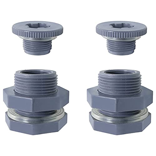 WHYHKJ 2 Sets PVC Kunststoff Schottverschraubung mit Stopfen korrosionsbeständig für Regentonnen, Aquarien, Wassertanks, Wannen, Pools (3/4 Zoll mit 4 mm dicker Silikondichtung), grau von WHYHKJ