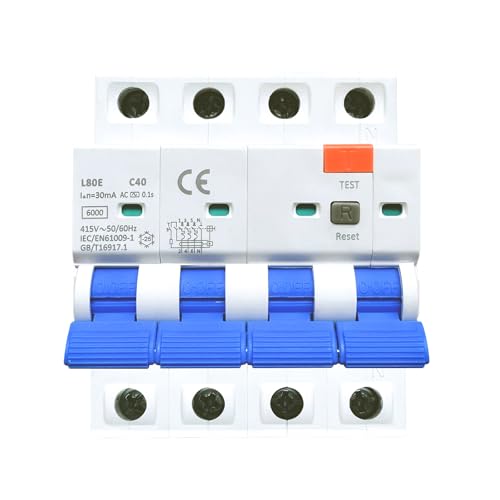 Fi Schutzschalter Typ AC 30mA 4 Polig, Fehlerstromschutzschalter Fi Schutzschalter 3P+N RCBO 6KA MCB AC mit Ableitstromschutz, Kurzschlussschutz, Überstromschutz (40A 3P+N) von WHYIOFC