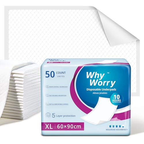 WhyWorry Inkontinenz Bettunterlage 60 x 90 cm, Einweg Wickelunterlage Wasserdicht, Hoch Saugfähig Inkontinenzauflagen Für Erwachsene und Babys, 50 Stück WhyWorry Inkontinenz Bettunterlage 60 x 90 cm, Einweg Wickelunterlage Wasserdicht, Hoch Saugfähig Inkontinenzauflagen Für Erwachsene und Babys, 50 Stück von WHYWORRY
