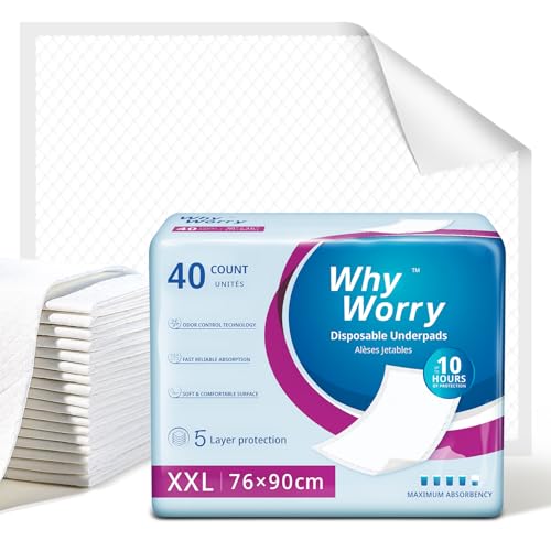 WhyWorry Inkontinenz Bettunterlage 76 x 90 cm, Einweg Wickelunterlage Wasserdicht, Hoch Saugfähig Inkontinenzauflagen Für Erwachsene und Babys, 160 Stück (4 Packungen von 40) von WHYWORRY