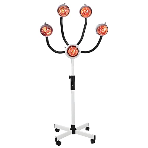 5-Kopf-Infrarot-Wärmelampe für den Salon, Haarfarbenprozessor, Höhen-/Winkelverstellung, Wandmontierter Haardampfer, Styling-Dauerwellentrockner, Salon-Wärmelampe,White-FloorStand von WHYYDSS