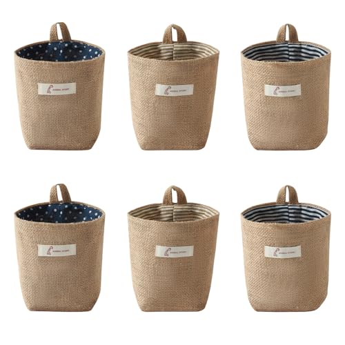 WHangXJangYE 6 Stück Hängende Aufbewahrungstaschen, Kleine Organizer Korb Baumwolle Leinen Wand Mount Organizer Hängend Lagerung Tasche Aufbewahrungskorb für Schlafzimmer Büro von WHangXJangYE