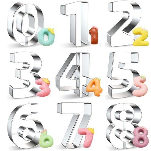 Zahlen Ausstecher, 9 Stück Ausstechformen Zahlen 0-9 Edelstahl Digitaler Keksausstecher Fondant Cookie Cutter Backen Kekse Ausstechform Plätzchen von WHangXJangYE