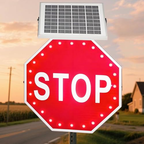 Blinkendes Reflektierendes Straßenverkehrs-Warnschild, Langsames Stoppschild Aus Aluminium, Reflektierende Blinkende Stoppschilder Aus Aluminium, 24 LEDs, Rostfreier Metallrahmen, Hohe Sichtbarkeit von WIANQIAN