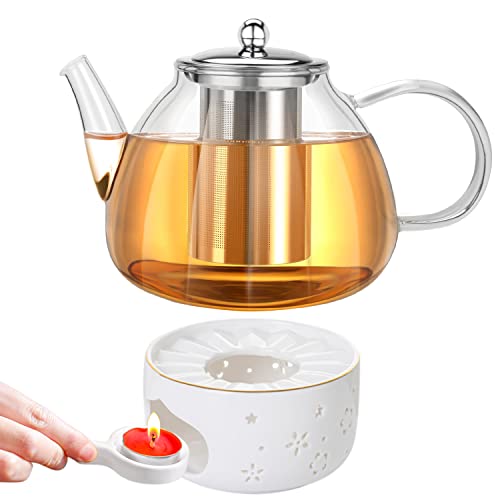 1.6L Teekanne mit Stövchen, Teekanne mit Siebeinsatz, Teekanne Glas Borosilikatglas mit Keramik Teekanne Wärmer, Borosilikatglas Glaskanne für Home Cafe Teemilch 1.6L Teekanne mit Stövchen, Teekanne mit Siebeinsatz, Teekanne Glas Borosilikatglas mit Keramik Teekanne Wärmer, Borosilikatglas Glaskanne für Home Cafe Teemilch von WIAZZLUK