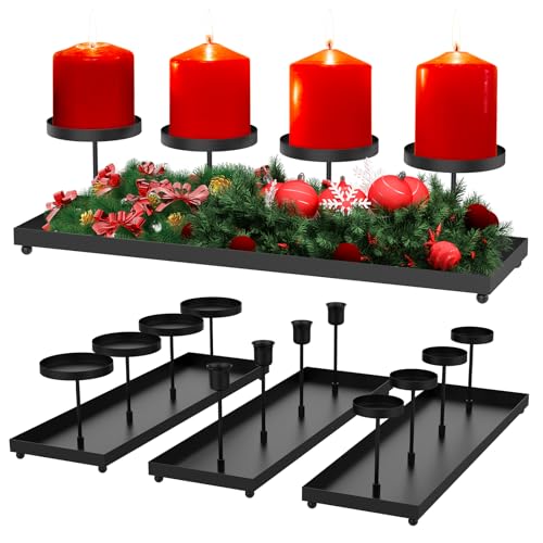 3 in 1 Schwarzes Metal Kerzenhalter Adventsleuchter-Tablett - 42cm - Säulenleuchter - Groß Mittel Klein Kerzenleuchter Tassen, Weihnachten Advent Winter Tischdekorationen, Adventskränze Eckig von WIAZZLUK