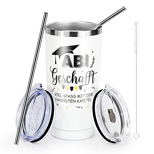 Abi-Tasse Abi Geschenk zum Bestandenen Abitur Personalisierte Geschenk,Jungs Mädchen Kaffeetasse für Abiturient & Abiturientin, Abiturgeschenk Edelstahl Trinkbecher mit Strohhalm Doppelwandiger von WIAZZLUK