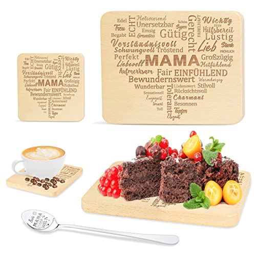 Frühstücksbrett für Mama zum Muttertag Geburtstag Untersetzer Set, Geschenke für Mama, Frühstücksbrettchen aus Holz mit Gravur "MAMA", Geschenkidee Hölzerne Brotbrett Muttertagsgeschenke für Mama von WIAZZLUK