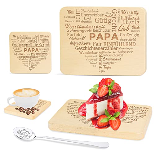 Untersetzer Holz Brotzeitbrett Frühstücksbrettchen Löffel Set Geschenke für Papa Geschenk Geburtstag Vater Geschenk Vatertagsgeschenk Papa Vatertag Männer Geschenke hölzerne Schneidebrett Jausenbrett von WIAZZLUK