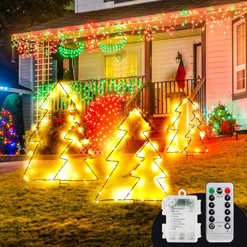 WIAZZLUK 3 Stück Weihnachtsdeko Weihnachtsbeleuchtung Außen, 90 LEDs Weihnachten Licht, Garten Plug-in Bodenlichter, Batteriebetrieben, 8 Lichtmodi Mit Timer LED Weihnachten Beleuchtung von WIAZZLUK