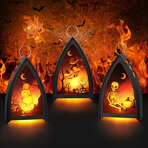 WIAZZLUK 3Pcs Halloween Led Kerzenlaternen, Laternen für Halloween Feiertag Party Gärten Halloween-LED-Lampe Kinderlaterne Requisiten Halloween-Dekorationen von WIAZZLUK