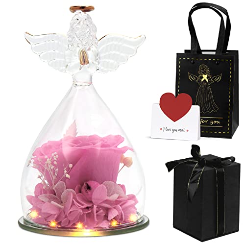 WIAZZLUK Ewige Rose, Ewige Rose im Engel Led, Ewige Echte Rose Geburtstagsgeschenke Valentinstag Thanksgiving Geschenk für Frauen, Mama, Oma von WIAZZLUK