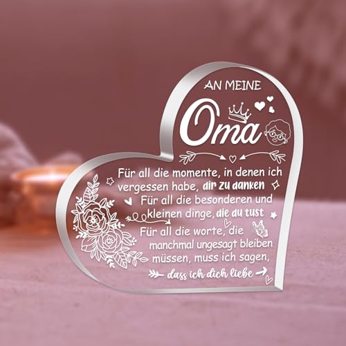 WIAZZLUK Geschenke Oma,Transparentes Herz-Acryl-Ornament, Oma Geschenk,Geschenke Für Oma,Oma Geschenke,Geschenk Für Oma,Geschenk Oma Weihnachten,Oma Geschenk Weihnachten, Oma von WIAZZLUK