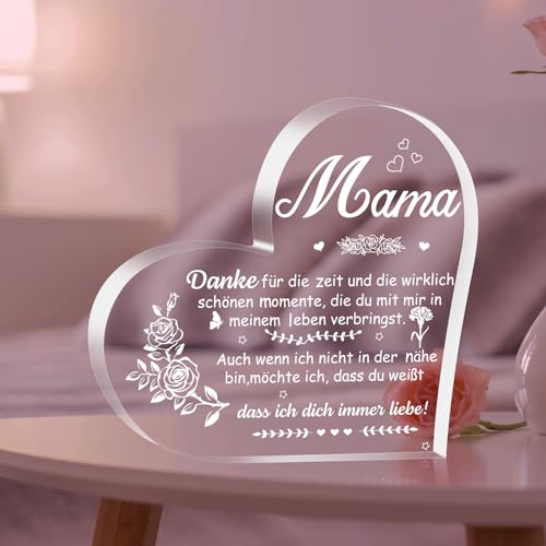 WIAZZLUK Mama,Herzförmiges Acryl Deko Mama Geschenk,Geschenke für Mama,Geburtstagsgeschenk Muttertagsgeschenk für Mama,Mutter Geschenkidee Mama Weihnachten von WIAZZLUK