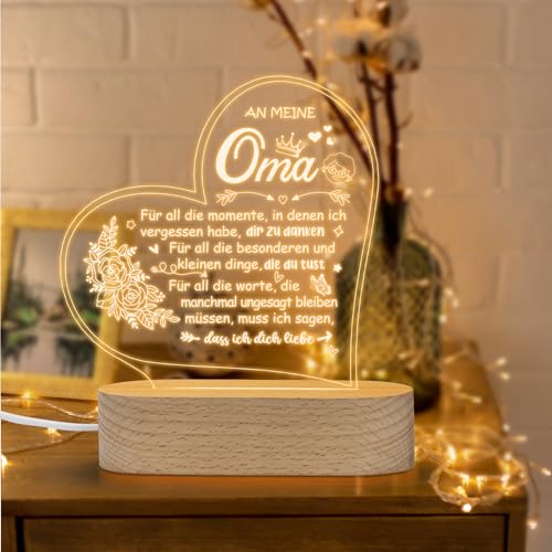 WIAZZLUK Weihnachtsgeschenke für Oma, Nachtlicht, Acryl LED Nachtlicht, Oma Geschenk Geburtstag, Geburtstagsgeschenk Geschenk Für Oma, Geschenk Oma Weihnachten, Warm, Weiß, Warmweiß von WIAZZLUK