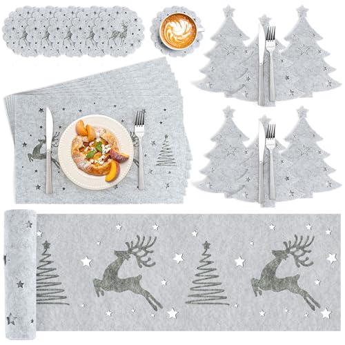 WIAZZLUK Weihnachtstischdecke, Tischläufer Weihnachts, 19 Stück Weihnachtsläufer Set, Weihnachtstischläufer Platzset Weihnachten, Tischset Platzsets Platzdeckchen Bestecktasche Weihnachten -Grau WIAZZLUK Weihnachtstischdecke, Tischläufer Weihnachts, 19 Stück Weihnachtsläufer Set, Weihnachtstischläufer Platzset Weihnachten, Tischset Platzsets Platzdeckchen Bestecktasche Weihnachten -Grau von WIAZZLUK