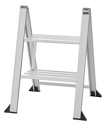 Alu Trittleiter Vikingstep Midi von WIBE LADDERS I 480mm hoch I Belastbar bis 150kg I Kompakte Aluminium Klapptrittleiter mit 2 Stufen I Nur 35mm breit I 728142 von WIBE Ladders