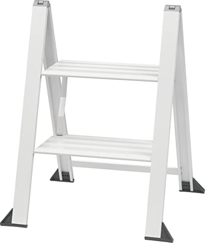 Weisse Alu Trittleiter Vikingstep Midi von W.Steps I 480mm hoch I Belastbar bis 150kg I Kompakte Aluminium Klapptrittleiter mit 2 Stufen I Nur 35mm breit I 3169011 von WIBE Ladders