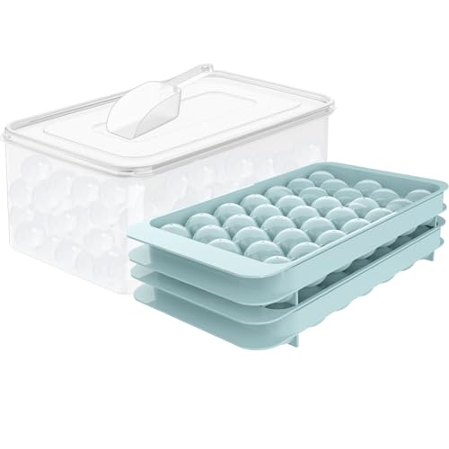 WIBIMEN Runde Eiswürfelform, 2,5 cm x 66 Stück Eiswürfelform für Gefrierschrank mit Behälter, Mini-Kreis-Eiswürfelform, Kugelform, Eiskühlung, Tee und Kaffee (Blau) von WIBIMEN