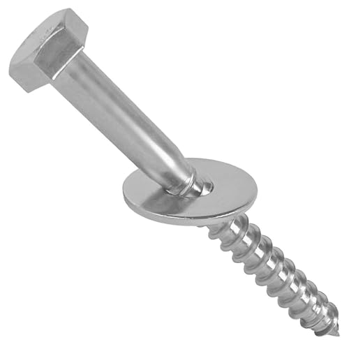 25 Stück Sechskant Holzschrauben M6x60 mit Große Unterlegscheiben M6 Edelstahl A2 Schlüsselschrauben DIN 571 + Beilagscheiben DIN 9021 WIBTEC® von WIBTEC