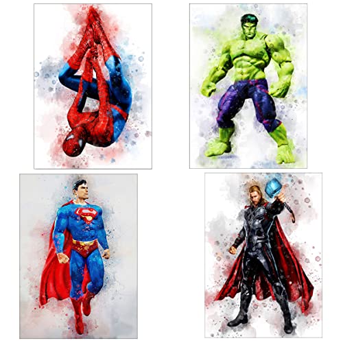 WIDEBG Poster für Superhelden Bilder Kinderzimmer Deko Super Hero Leinwanddruck Wanddekorationen Aquarell Kunst Superhelden Wandbild Jungen Geschenke 20 x 25 cm von WIDEBG