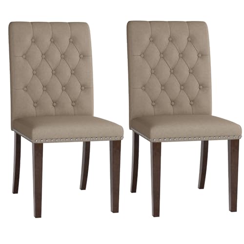 WIDELUCK Getuftete Esszimmerstühle 2er-Set, High-End-Esszimmerstuhl, gepolsterte Seite, stilvolle Küchenstühle, Esszimmerstühle mit Massivholzbeinen (natürliches Leinen, 2er Set) von WIDELUCK
