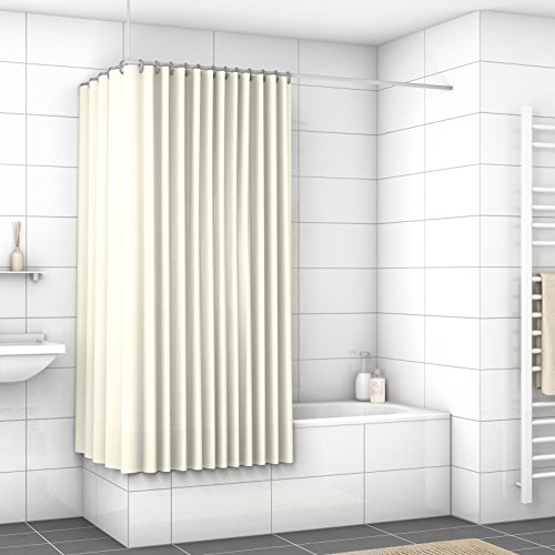 WIDORO Textil-Duschvorhang | alle Größen verfügbar | wasserdichter Stoff | Anti-Schimmel & Anti-Bakteriell | waschbar | Polyester | inkl. Ringe | 180 x 180 cm (BxH) BEIGE mit verstärktem Saum von WIDORO
