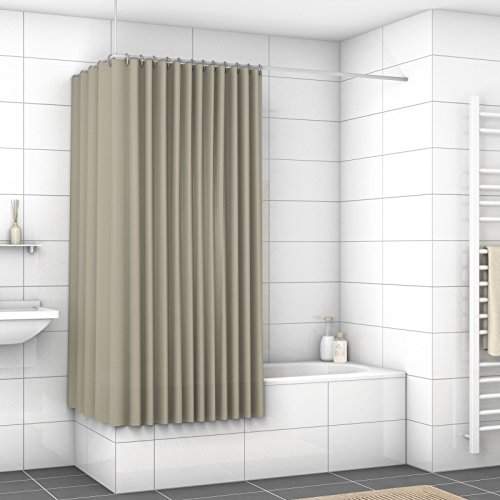 WIDORO Textil-Duschvorhang | alle Größen verfügbar | wasserdichter Stoff | Anti-Schimmel & Anti-Bakteriell | waschbar | Polyester | inkl. Ringe | 180 x 180 cm (BxH) Taupe mit verstärktem Saum von WIDORO