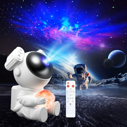 Astronaut Projektor,LED Sternenhimmel Projektor, Galaxy Star Nachtlicht,Spaceman Projektor mit Mondlampe, Fernbedienung & Timer,Sternenprojektor Lampe für Kinder und Erwachsene von WIEDALK