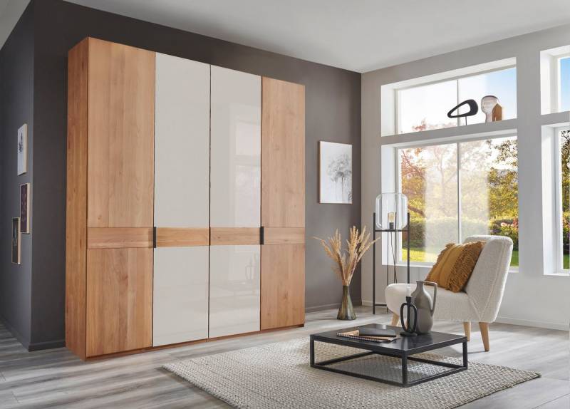 WIEMANN Drehtürenschrank Cardiff, Massivholztüren in Kombination mit Glas- oder Spiegeltüren (4 Breiten, 2 Höhen 216/236cm auswählbar) hochwertiges Design in langlebiger Qualität, viel Stauraum von WIEMANN