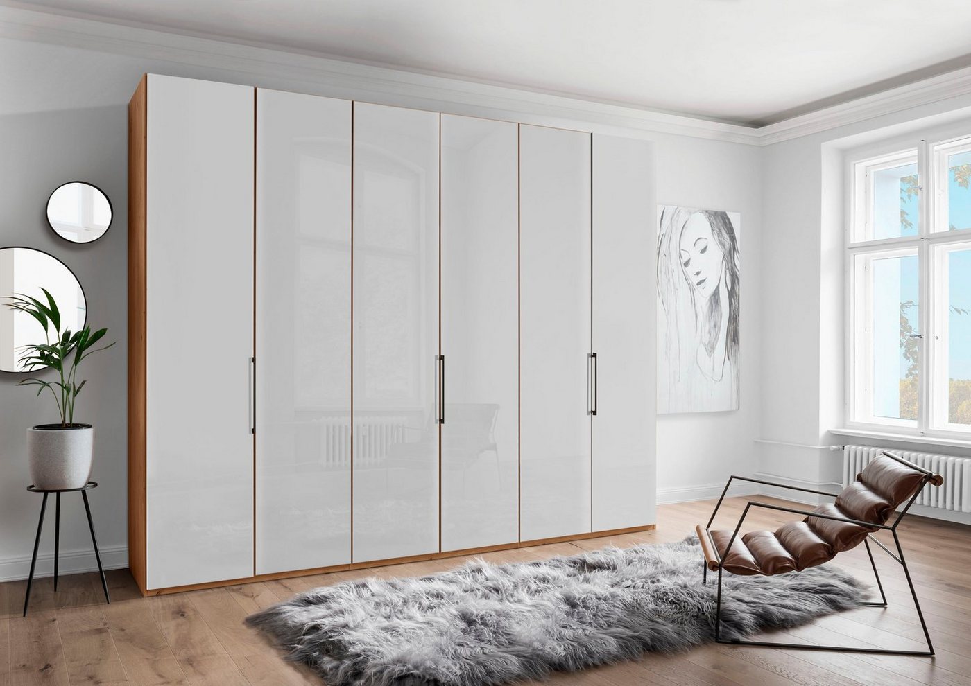 WIEMANN Drehtürenschrank Monaco, Kleiderschrank, Schrank, Wäscheschrank, mit edler Glasfront (2 Breiten, 2 Höhen 216/236 cm auswählbar, MADE IN GERMANY) hochwertigen Beschläge inkl. Türdämpfung, variable Inneneinteilung von WIEMANN