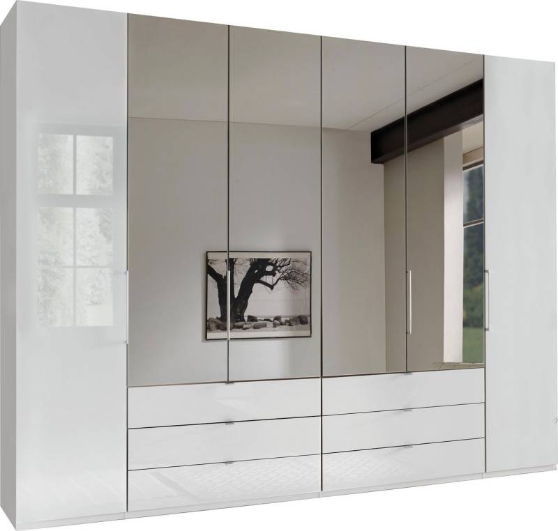 WIEMANN Falttürenschrank Kansas, Kleiderschrank, Schrank, Wäscheschrank, mit Glas und Spiegel (2 Breiten, 2 Höhen 216/236 cm auswählbar, MADE IN GERMANY) inkl. gepämpften Schubkästen und Türen, mit Panoramaöffnung von WIEMANN