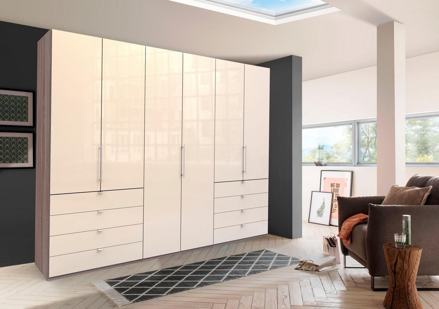 WIEMANN Falttürenschrank Loft, hochwertige Glasfront, Metallgriffe, viel Stauraum (3 Breiten: 200cm/250cm/300cm, Höhe: 236cm) Qualität trifft edles Design, 8 Schubkästen, 6 Türen von WIEMANN