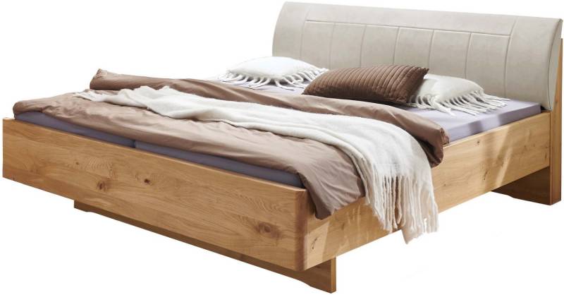 WIEMANN Holzbett Cardiff, Bettgestell, Bettrahmen, teilmassiv, mit Polsterkopfteil (Belastbarkeit 110/220 Kg, 4-fache höhenverstellbar, MADE IN GERMANY), Fußteil aus Massivholz, verschiedene Größen von WIEMANN