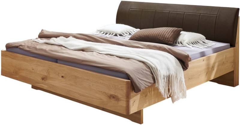 WIEMANN Holzbett Cardiff, Bettgestell, Bettrahmen, teilmassiv, mit Polsterkopfteil (Belastbarkeit 110/220 Kg, 4-fache höhenverstellbar, MADE IN GERMANY), Fußteil aus Massivholz, verschiedene Größen von WIEMANN