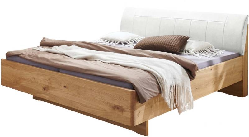 WIEMANN Holzbett Cardiff, Bettgestell, Bettrahmen, teilmassiv, mit Polsterkopfteil (Belastbarkeit 110/220 Kg, 4-fache höhenverstellbar, MADE IN GERMANY), Fußteil aus Massivholz, verschiedene Größen von WIEMANN