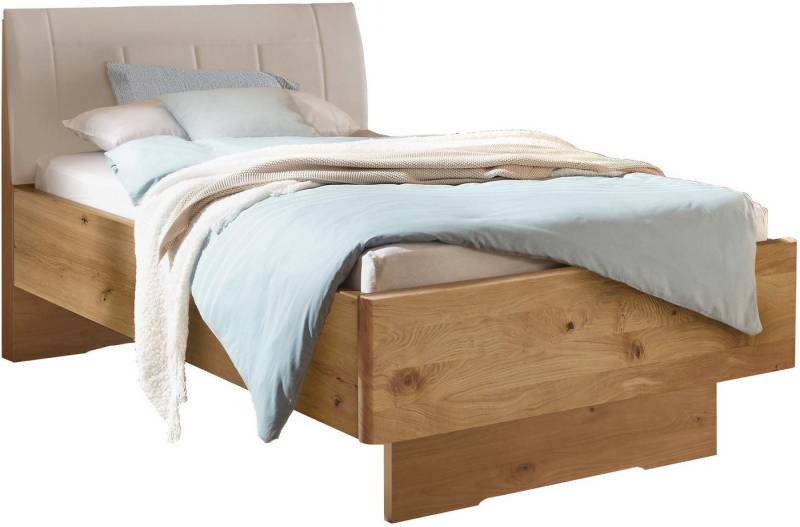 WIEMANN Holzbett Cardiff, Bettgestell, Bettrahmen, teilmassiv, mit Polsterkopfteil (Belastbarkeit 110/220 Kg, 4-fache höhenverstellbar, MADE IN GERMANY), Fußteil aus Massivholz, verschiedene Größen von WIEMANN