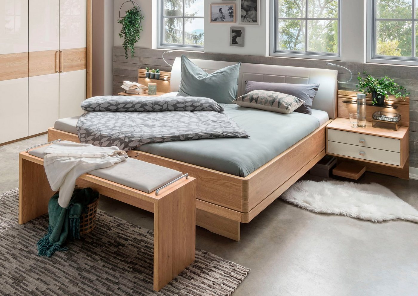 WIEMANN Bett Kiruna, Bettgestell, Bettrahmen, Eiche Nachbildung, Polsterkopfteil (4-fache Liegehöhenverstellung, MADE IN GERMANY), Polsterkopfteil aus Kunstleder, verschiedene Größen, in Komforthöhe WIEMANN Bett Kiruna, Bettgestell, Bettrahmen, Eiche Nachbildung, Polsterkopfteil (4-fache Liegehöhenverstellung, MADE IN GERMANY), Polsterkopfteil aus Kunstleder, verschiedene Größen, in Komforthöhe von WIEMANN