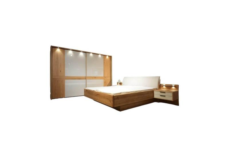 WIEMANN Komplettschlafzimmer Schlafzimmer Modena Plus Eiche Bianco Glas Leder Champagner von WIEMANN