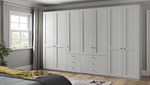 WIEMANN Drehtürenschrank mit 6 Schubkästen, Landhausstil Kleiderschrank 350cm breit, Weiß, Höhe 216cm, Marlow von WIEMANN