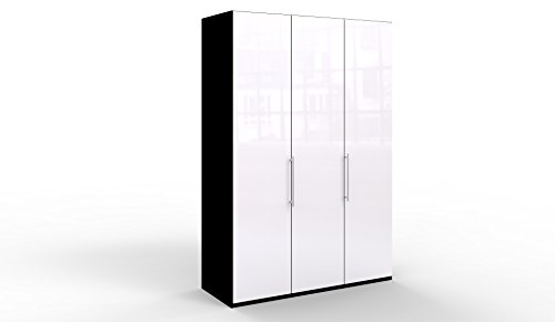 WIEMANN Loft Kleiderschrank, Schlafzimmerschrank, Gleittürenschrank, Drehtürenschrank, Glas weiß, schwarz, B/H/T 150 x 236 x 58 cm von WIEMANN